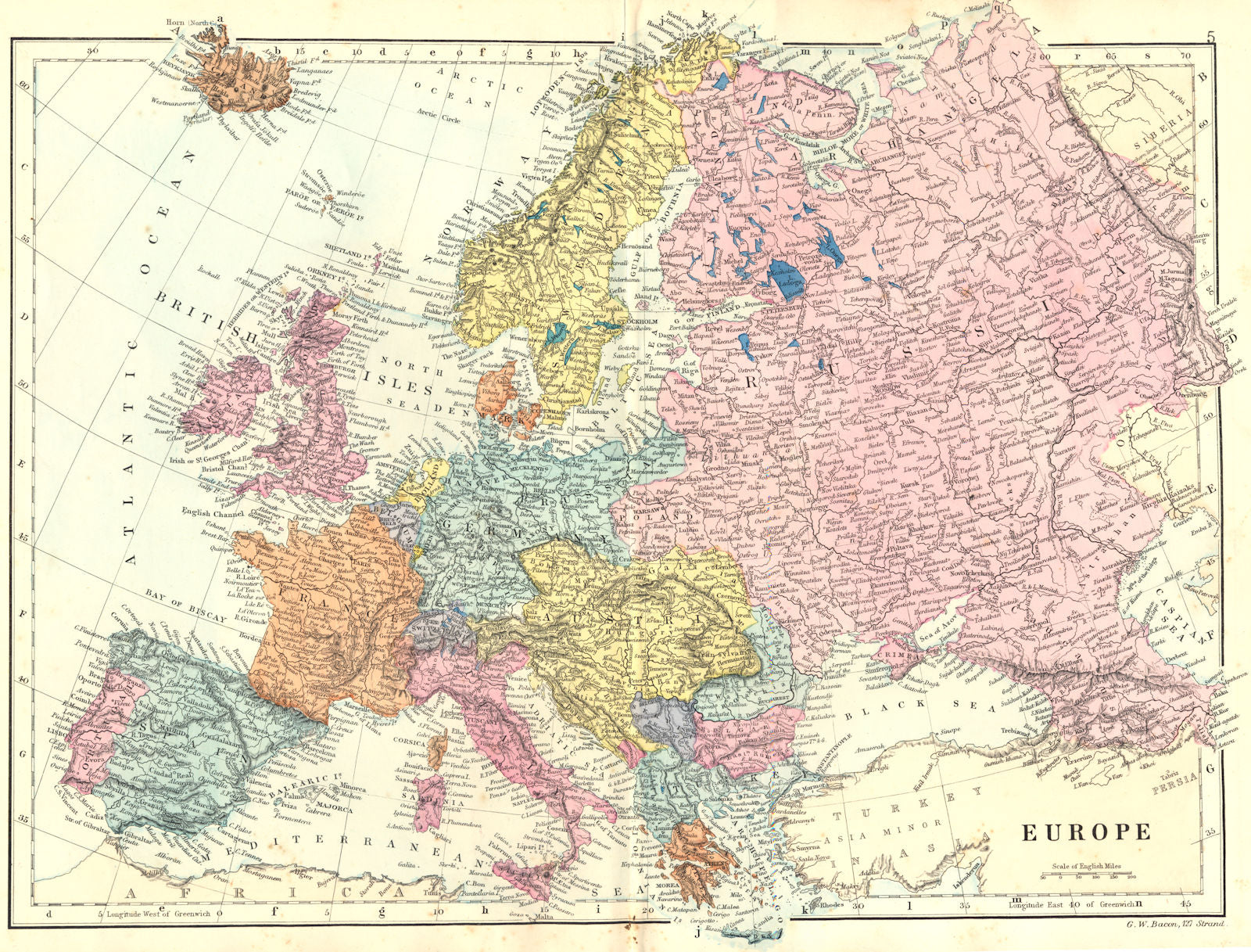 EUROPE. Europe. Bacon 1895 old antique vintage map plan chart